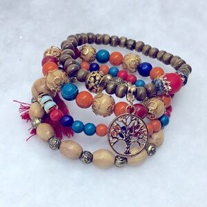 Boho Tree of Life Stretch Bracelet Set